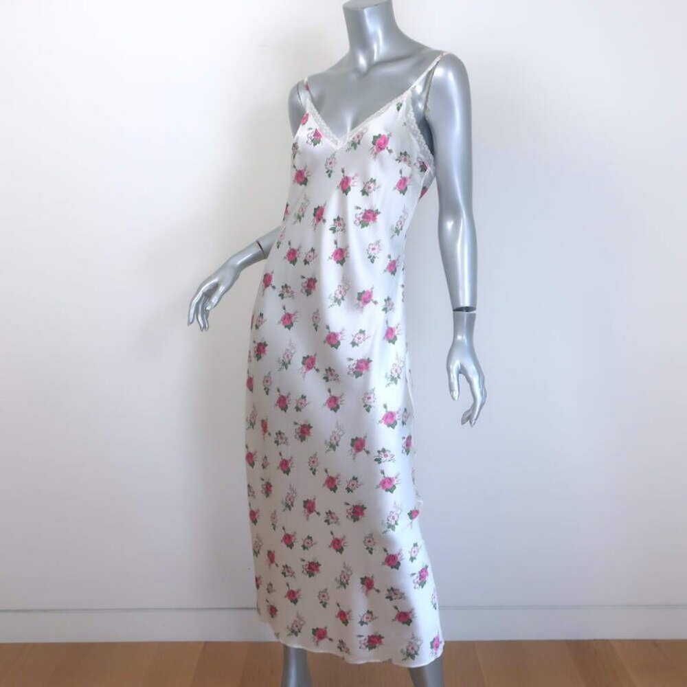 LoveShackFancy x Morgan Lane Stella Slip Dress White Floral Satin Size Large - Picture 2 of 9